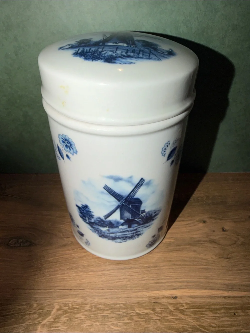 Vintage Deft Blue and White Windmill Canister Set